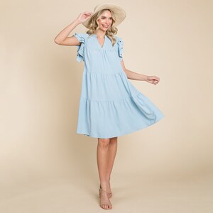 Plus Size Tiered V Neck Ruffle Sleeve Dress