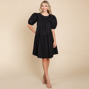 Poplin Puff Sleeve Tiered Cotton Dress