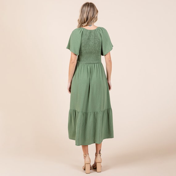 knee length dresses for ladies Umgee V-Neck Ruffled Cap Sleeve Midi Dress – Charming Charlie