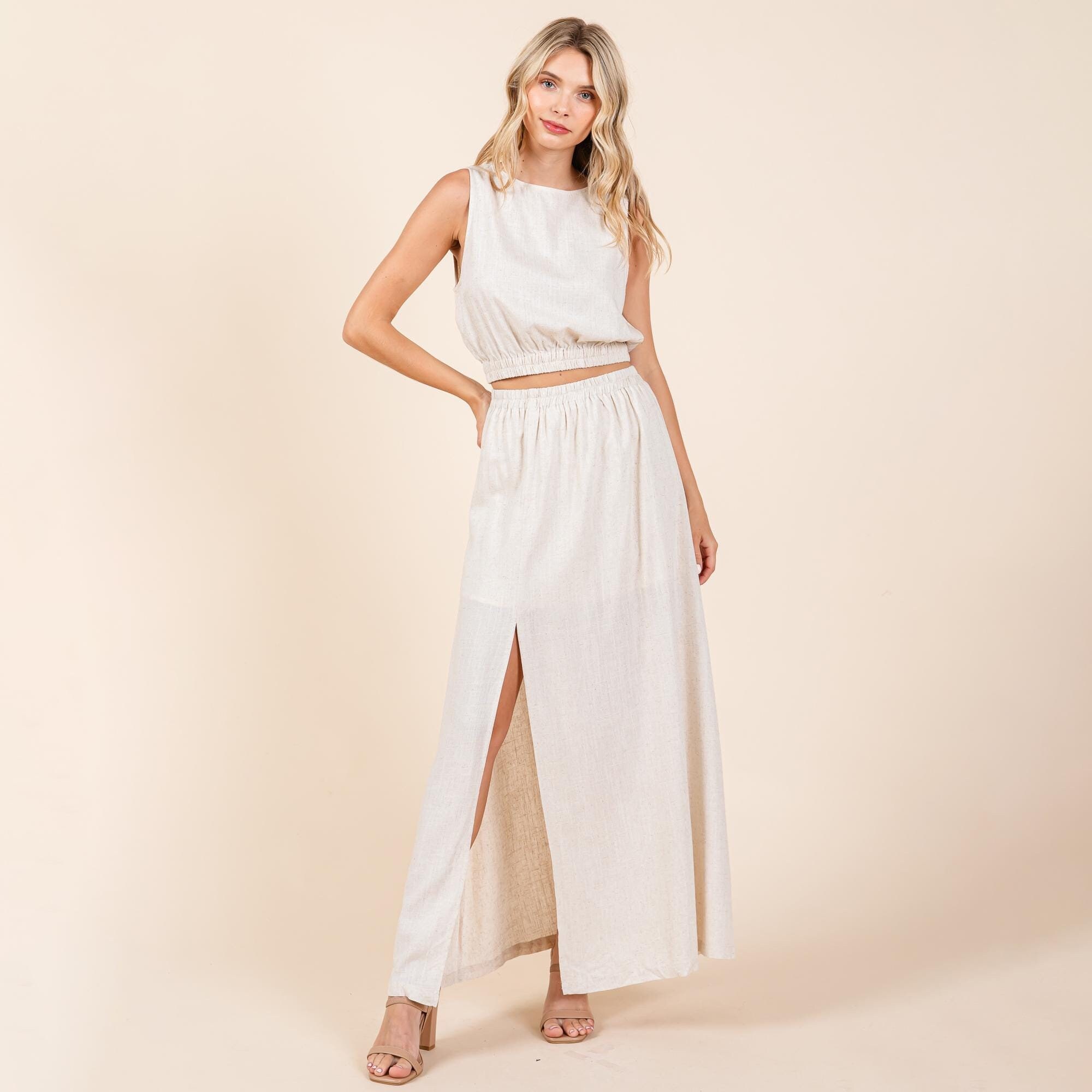 Linen Crop Top and Split Thigh Maxi Skirt Set - Etsy