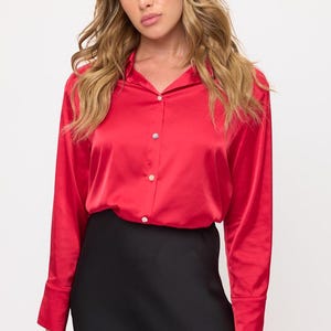 Long Sleeve Classic Satin Button-Up Blouse