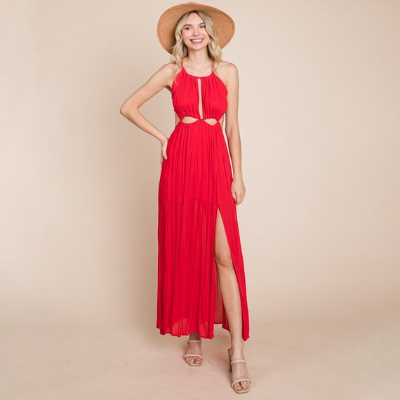 chinese dress ladies Cut Out Halter Maxi Dress – Sensi Studio main image 1