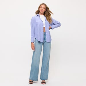 Relaxed Striped Button-Down Shirt Blouse