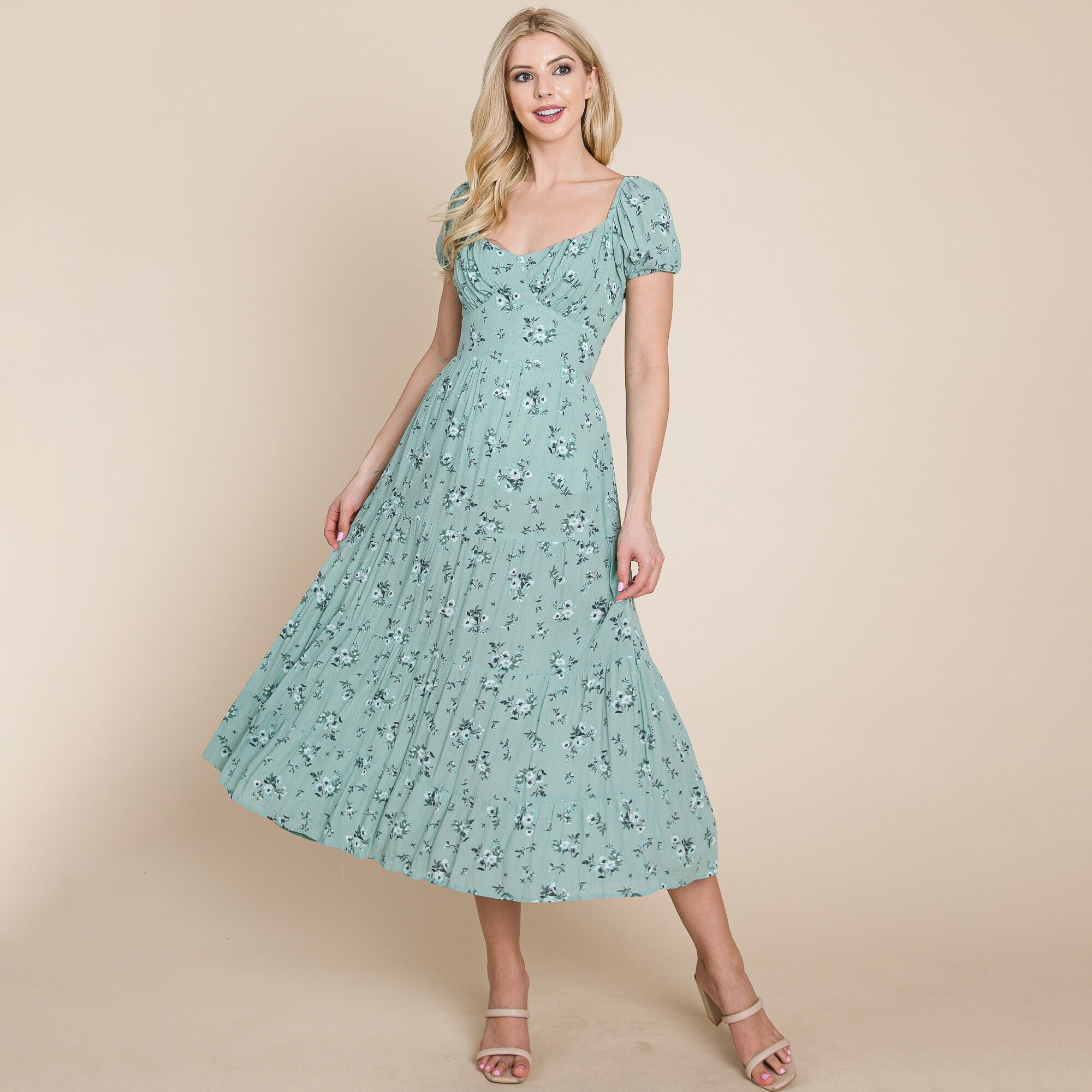 tiered open back midi dress