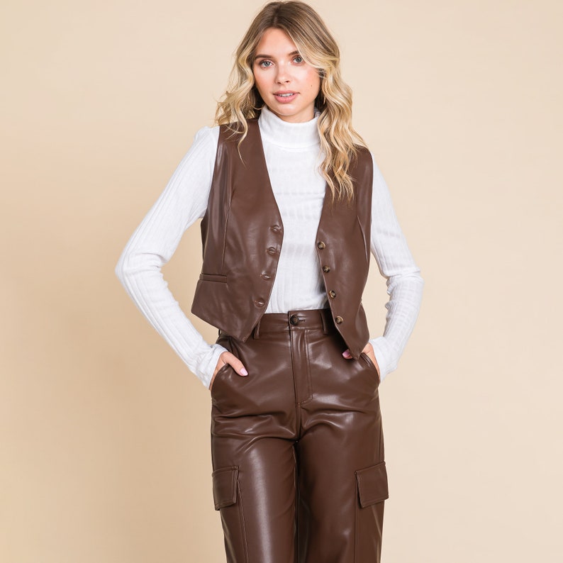 Tailored Faux PU Leather Vest image 2