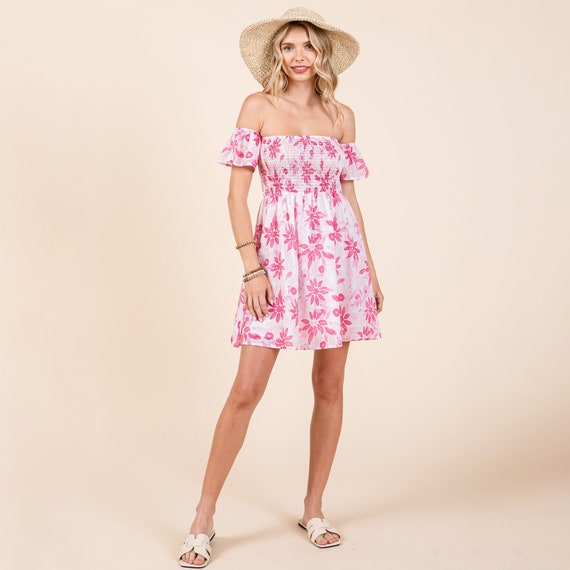 Floral Off Shoulder Smocked Mini Dress Floral Off Shoulder Smocked Mini Dress