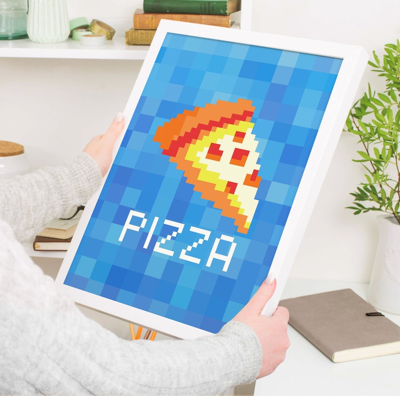 Minecraft Style FOOD Print, Minecraft PIZZA Printable, Kids Room Decor ...