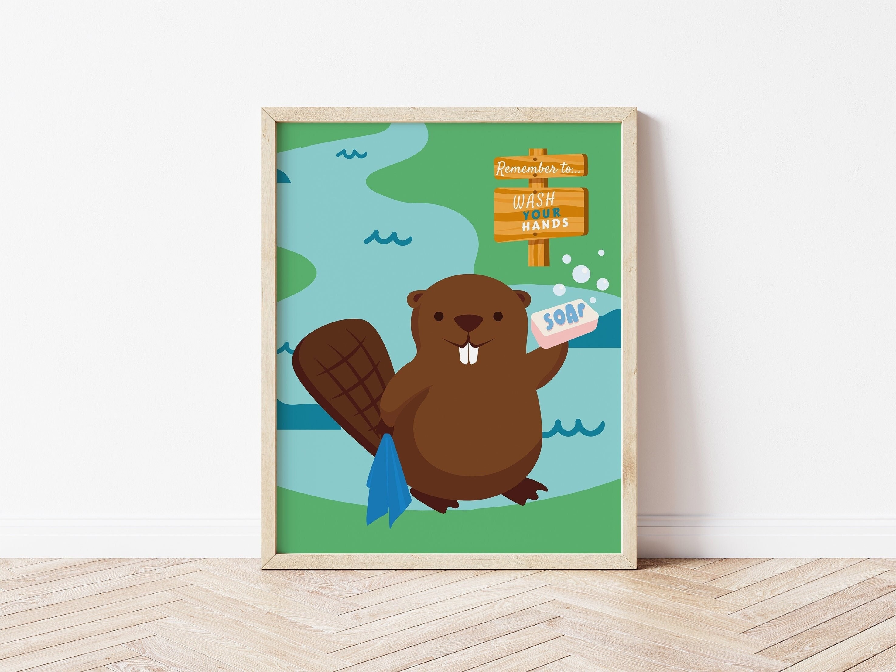 Cute Wash Your Hands Sign Printable, Kid's Bathroom Printable, Wash Hands Sign, Kids Wash Hands