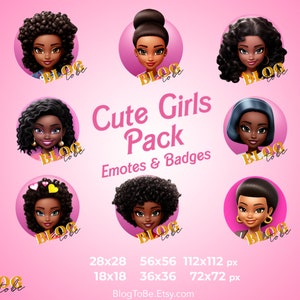 Cute Doll Badges for Twitch, Discord, Youtube , Streaming Emotes Badges, Twitch Sub  Badges bundle of Black Girls doll style
