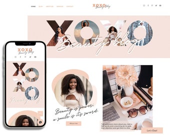WIX Website Template, Beauty Blog Lifestyle Coach theme, Blogger, Influencer template, Boho Website design, Creative wix layout