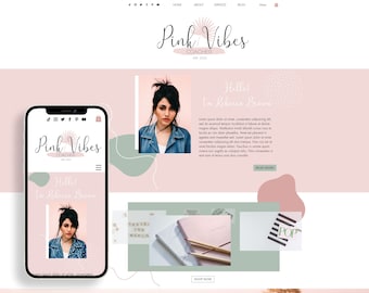 WIX Website Template, Pink Vibes Website theme, Wix blog template, Website design, Creative wix layout, Life coach website, Ecommerce