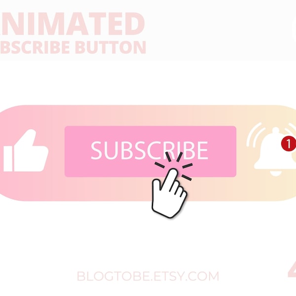 Animated Subscribe Button Animation for Youtube video blog, Pink pastel Youtube subscribe button, Animated button for Youtube channel