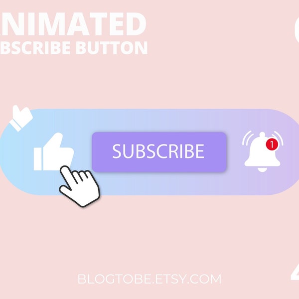 Animated Subscribe Button Animation for Youtube video blog, Blue purple pastel Youtube subscribe button, Animated button for Youtube channel