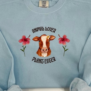 Animal Lover, Plant Eater Crewneck Sweatshirt | Cute Vegan Activism Crew | Animal Rights Apparel | Blue Vegan Sweatshirt