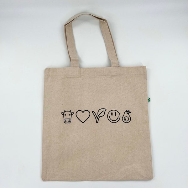 Vegan Emoji Tote Bag | Vegan Reusable Cotton Canvas Bag | Cute Vegan Gift
