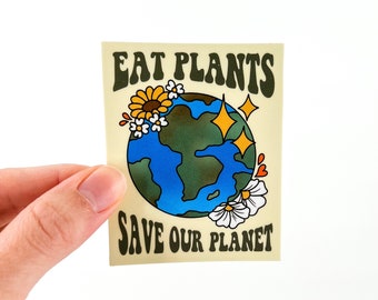 Eat Plants Save Our Planet Vegan Sticker | Waterproof Animal Rights Sticker | Veganism Decal | Vegetarian Gift