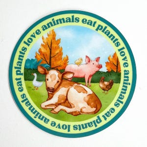 Love Animals Eat Plants Vegan Sticker | Waterproof Animal Rights Sticker | Veganism Decal | Vegetarian Gift