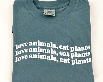 Love Animals, Eat Plants Shirt | Blue Vegan T-shirt | Vegan Activism Tee | Animal Rights | Vegan Gift