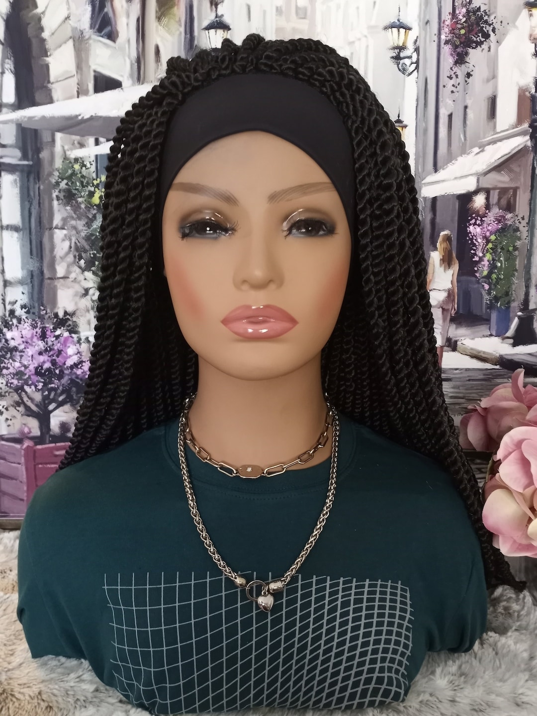 Headband Braided Wig Black Colour Kinky Twist Braid Headband Etsy