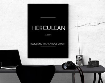 Herculean Art | Home Office Wall Art | Inspirational Quote Prints | Office Decor | Motivational Prints | Printable Wall Art