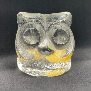 Vintage Clear Crystal Owl Paperweight by Riedel, Austria with Original Stickers