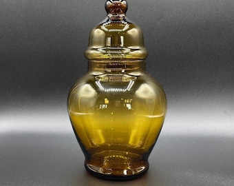 Vintage Amber Glass Apothecary Jar with Lid