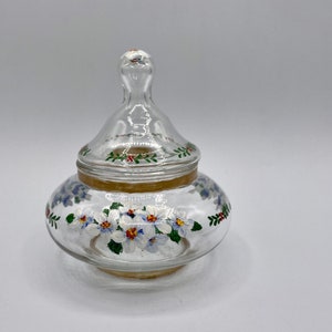 Hand-Painted Glass Candy Jar with Floral Design and Lid