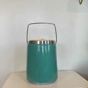 Vintage Aqua Ice Bucket with Chrome Handle and Lid