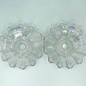 Fostoria Iridescent Glass Candle Holders – Set of 2 Floral-Shaped Holders