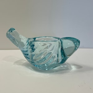 Indiana Glass Blue Bird Candle Holder with Bubbles - Vintage Decor