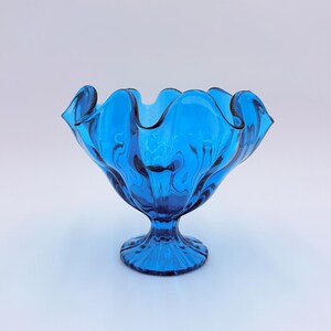 Vintage LE Smith Peacock Blue Swung Ruffled Compote Bowl