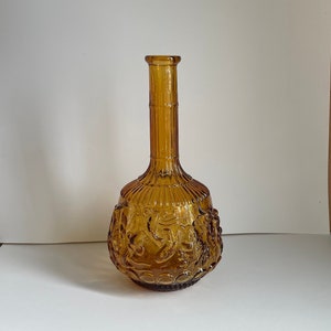 Vintage Empoli Amber Zodiac Glass Bottle - Made in Italy - No Stopper - Mid-Century Italian Art Glass