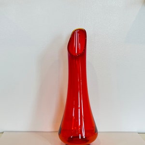 Vintage LE Smith Amberina Red Swung Glass Vase- 19&quot;