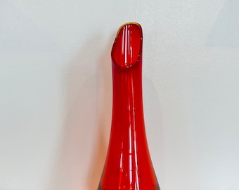 Vintage LE Smith Amberina Red Swung Glass Vase- 19&quot;