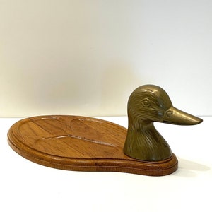 Vintage Brass Duck Head Wooden Valet Catchall Divided Tray