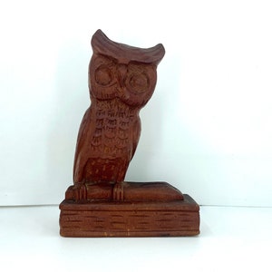 Vintage Hand Carved Wooden Owl Art Bookend Figurine