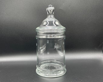 Clear Glass Covered Star Etched Apothecary Jar/Canister