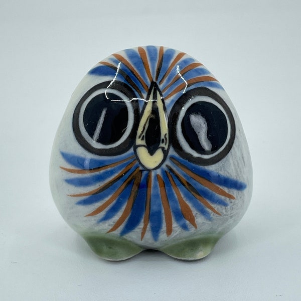 Mexican Folk Art Tonala Vintage Pottery Owl Figurine