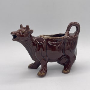 Vintage Japanese Redware Brown Glazed Cow Creamer – Mid-Century