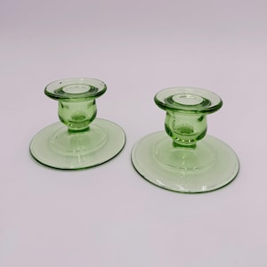 Pair of Vintage Uranium Green Glass Candle Holders