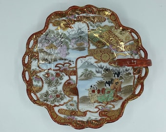 Vintage Japanese Porcelain Trinket Dish, Geisha & Cherry Blossom Decor