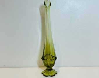 Fenton Valencia Swung Glass Vase Olive Green 12 1/4" Tall