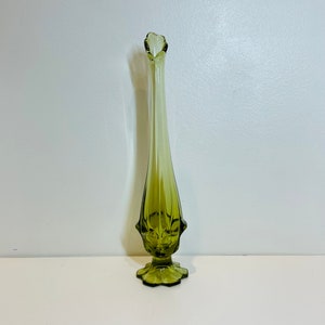 Fenton Valencia Swung Glass Vase Olive Green 12 1/4" Tall