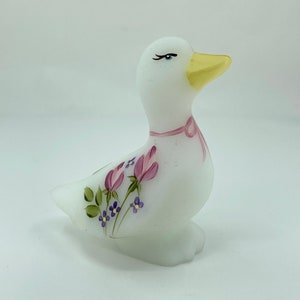 Fenton Hand-Painted Glass Duck Figurine Signed by Artist – Floral Design