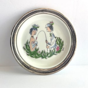 Vintage kunstenaar ondertekend Peynet Rosenthal Selb Plossberg Duitsland sterlingzilveren onderzetter "The Lovers"