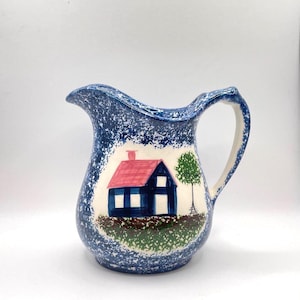 Hand-Painted Studio Pottery Pitcher by Nava Jeanne Nastav, 1985 – Cottage Design