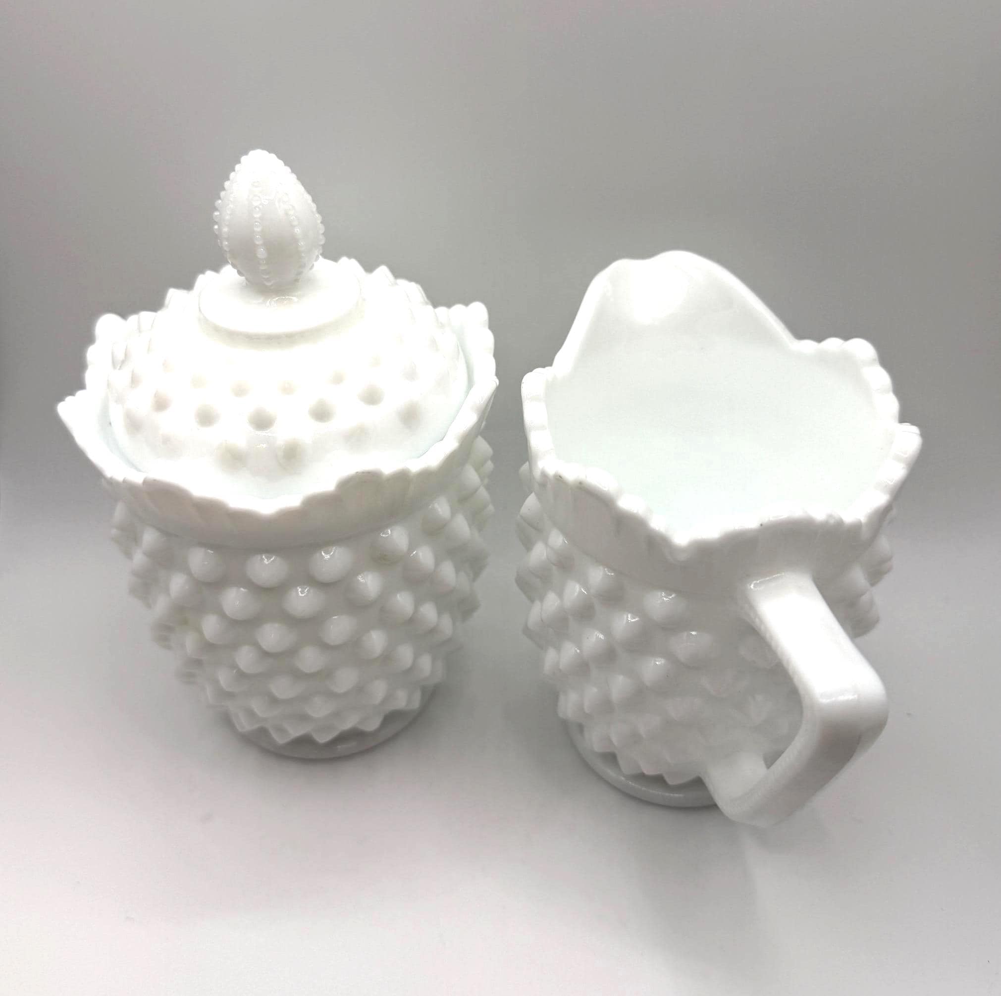 フェントン蓋付きミルクガラス ヴィンテージ フェントン ホブネイル ミルクガラス クリーマー