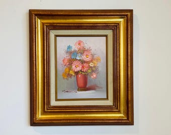 Vintage Signed Robert Cox Original Still Life Oil Painting on Canvas Flowers