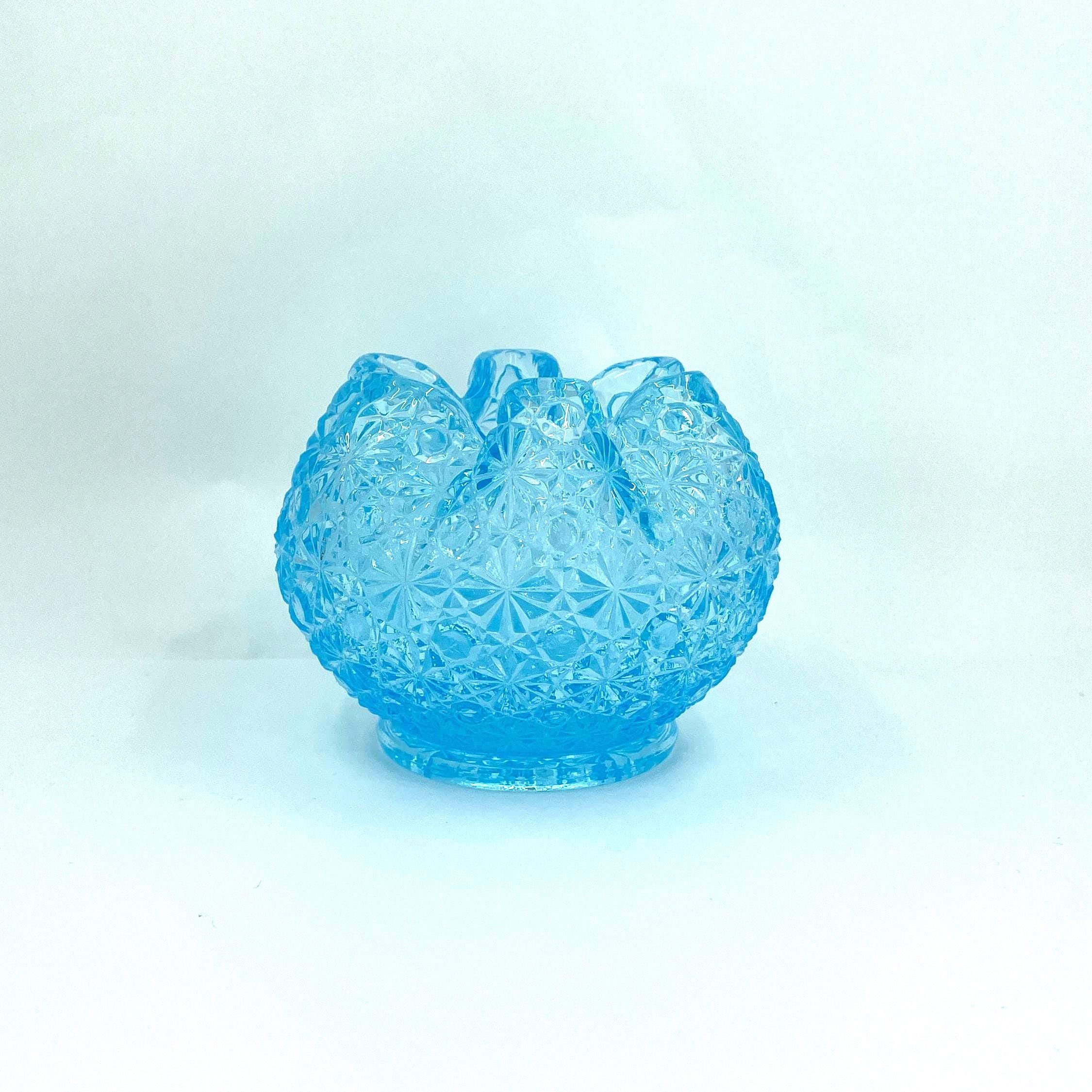 ヴィンテージ フェントン ブルー デイジー＆ボタン ガラス ローズ