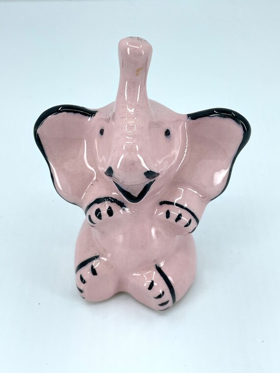 1950's Studio Pottery Vintage Sitting Pink Elepha… - image 4